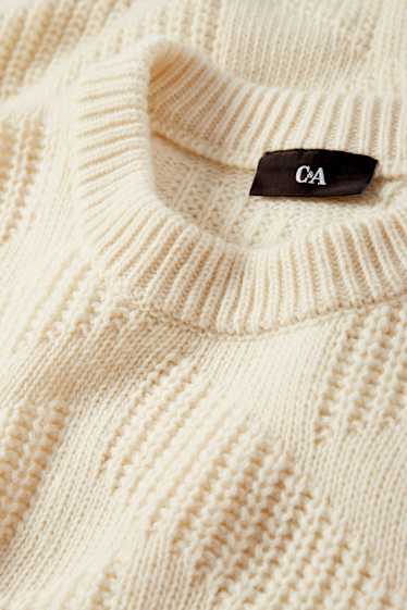 Pánské - Svetr - vlněná směs - ze strukturovaného materiálu - krémově bílá