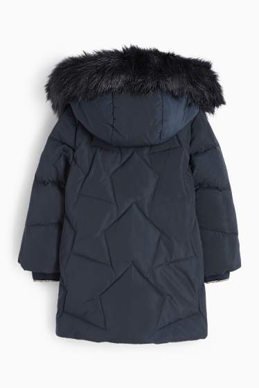 Children Girls - Down jacket with hood and faux fur trim - dark blue