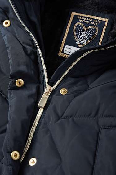 Children Girls - Down jacket with hood and faux fur trim - dark blue