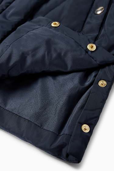 Children Girls - Down jacket with hood and faux fur trim - dark blue