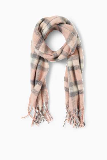 Donna - Sciarpa con frange - a quadretti - rosa