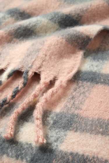 Donna - Sciarpa con frange - a quadretti - rosa