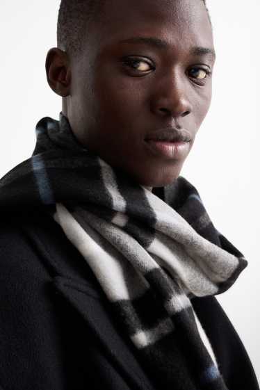 Hombre - Bufanda con flecos y mezcla de cachemir - mezcla de lana - de cuadros - negro