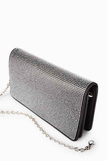 Dames - Schoudertas met afneembare riem en strass-steentjes - zilver