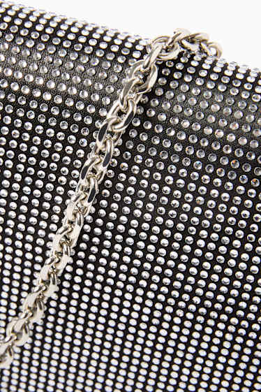 Dames - Schoudertas met afneembare riem en strass-steentjes - zilver