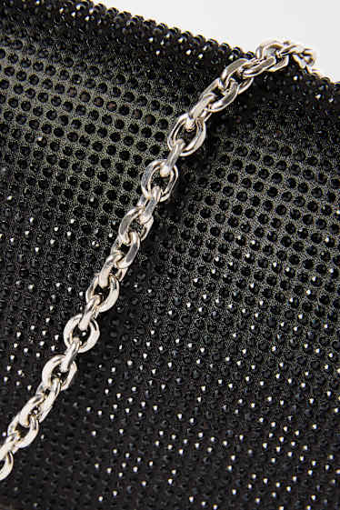 Femmes - Sac à bandoulière avec bandoulière amovible et pierres de strass - noir