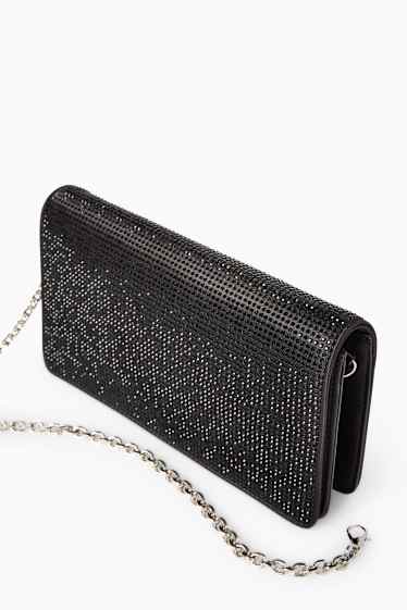 Femmes - Sac à bandoulière avec bandoulière amovible et pierres de strass - noir