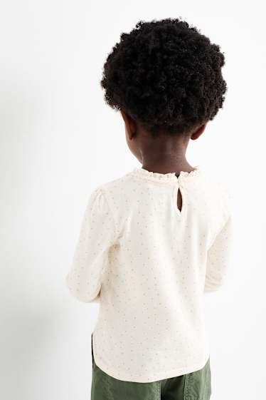 Kinder Mädchen - Blumenmädchen und Hase - Langarmshirt - gepunktet - cremeweiss
