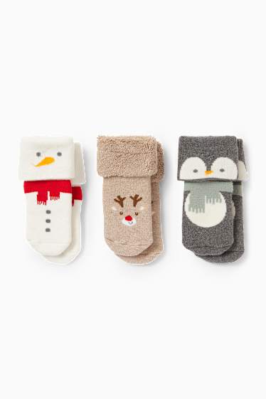 Unisex - ConfeCoConfezione da 3 - calze natalizie con motivo per neonati - bianco crema