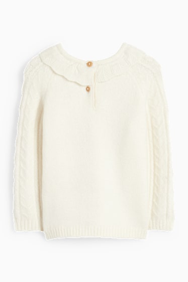 Baby Mädchen - Blümchen - Baby-Pullover - Zopfmuster - cremeweiß