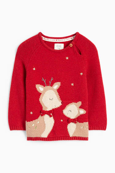 Baby Mädchen - Rudolf - Baby-Weihnachtspullover - dunkelrot