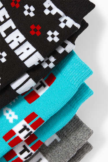 Kinderen: jongens - Set van 3 paar - Minecraft - warme sokken voor de kerst, met motief - grijs / zwart