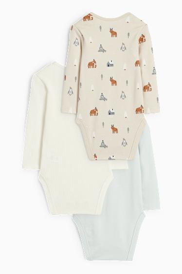 Unisexe - Lot de 3 - animaux - bodys bébé - blanc / turquoise