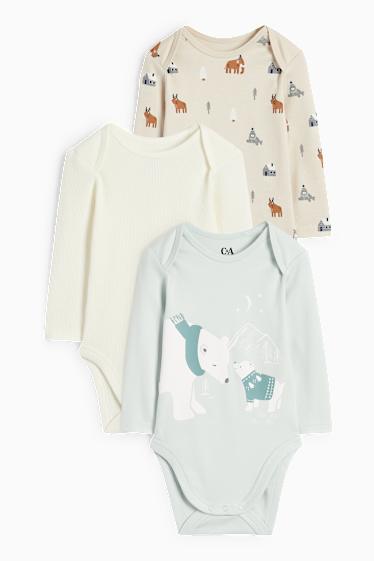 Unisexe - Lot de 3 - animaux - bodys bébé - blanc / turquoise