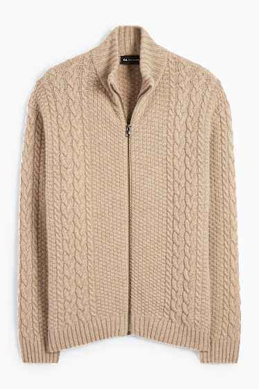 Heren - Vest - wolmix - kabelpatroon - licht beige