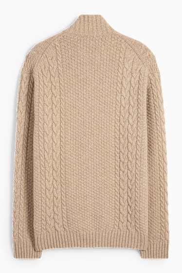 Heren - Vest - wolmix - kabelpatroon - licht beige