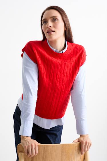 Damen - Pullunder mit Kaschmir-Anteil - Woll-Mix - Zopfmuster - rot