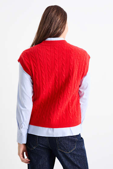 Damen - Pullunder mit Kaschmir-Anteil - Woll-Mix - Zopfmuster - rot