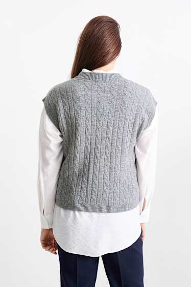 Damen - Pullunder mit Kaschmir-Anteil - Woll-Mix - Zopfmuster - grau