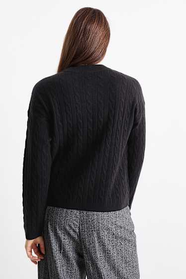 Damen - Pullover mit Kaschmir-Anteil - Woll-Mix - Zopfmuster - schwarz