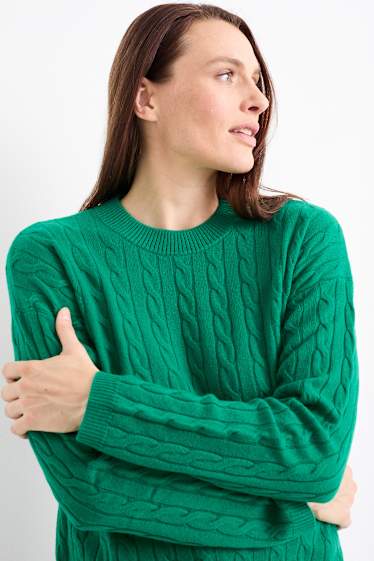 Damen - Pullover mit Kaschmir-Anteil - Woll-Mix - Zopfmuster - grün