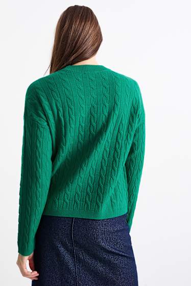 Damen - Pullover mit Kaschmir-Anteil - Woll-Mix - Zopfmuster - grün
