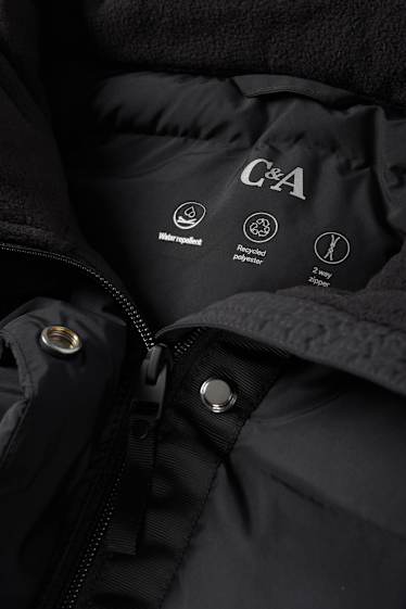 Donna - Cappotto trapuntato con cappuccio - impermeabile - nero