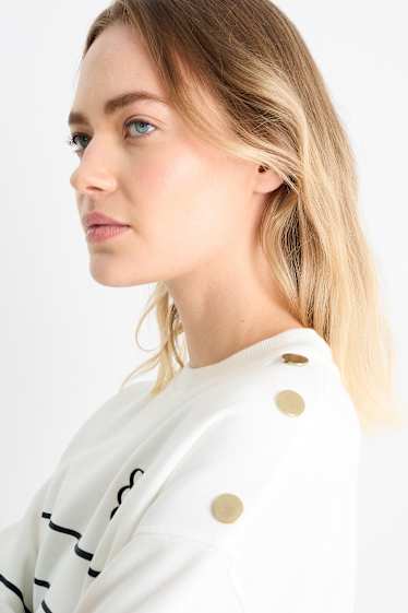 Damen - Sweatshirt - gestreift - weiß