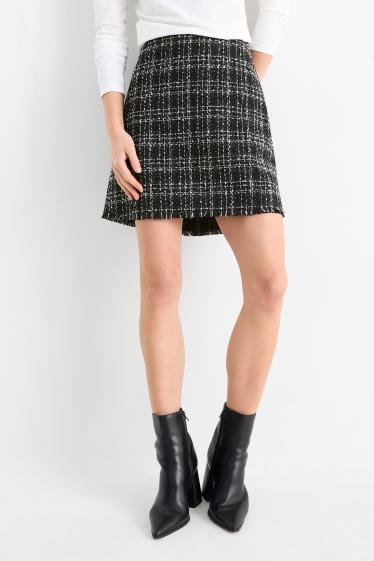 Women - Miniskirt - check - black