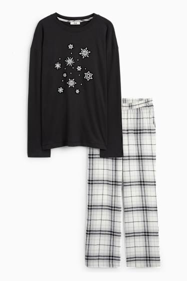 Damen - Pyjama mit Flanellhose - schwarz