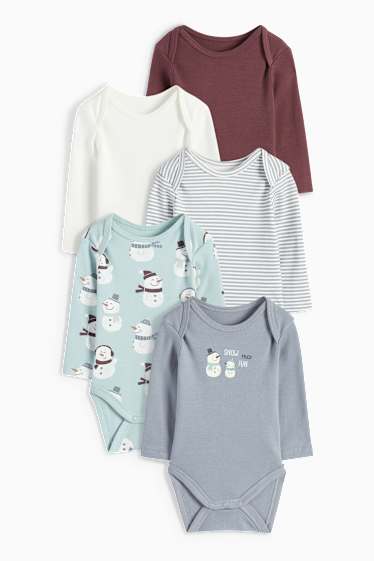 Baby Jungen - Multipack 5er - Schneemann - Baby-Body - hellblau