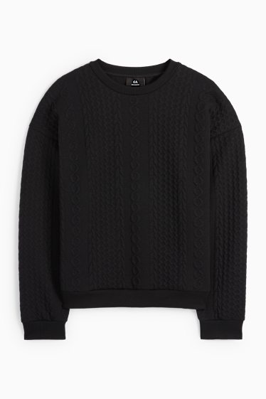 Men - Sweatshirt - cable knit pattern - black