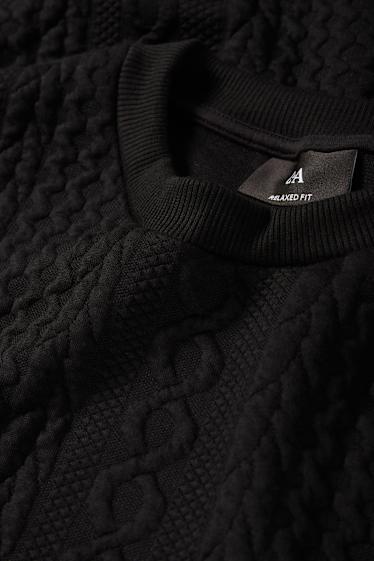 Men - Sweatshirt - cable knit pattern - black