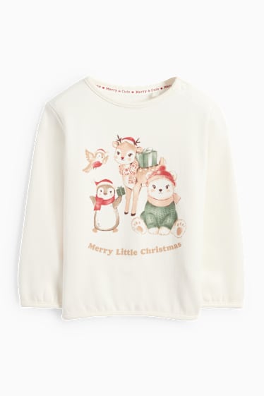 Baby: meisjes - Dieren - babysweatshirt voor kerst - crème wit