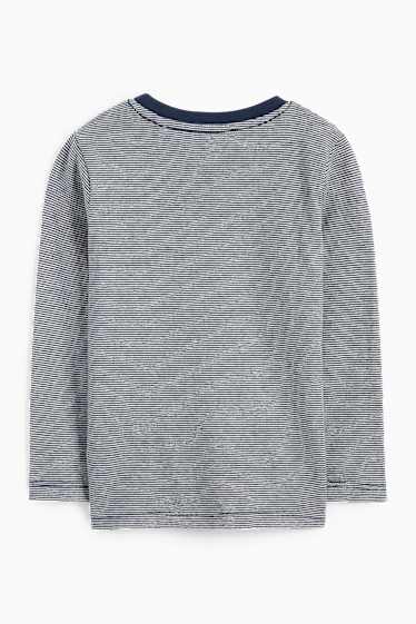 Kinder Jungen - Walross, Eisbär und Pinguin - Langarmshirt - gestreift - dunkelblau
