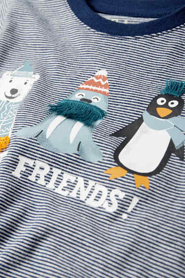 Kinder Jungen - Walross, Eisbär und Pinguin - Langarmshirt - gestreift - dunkelblau