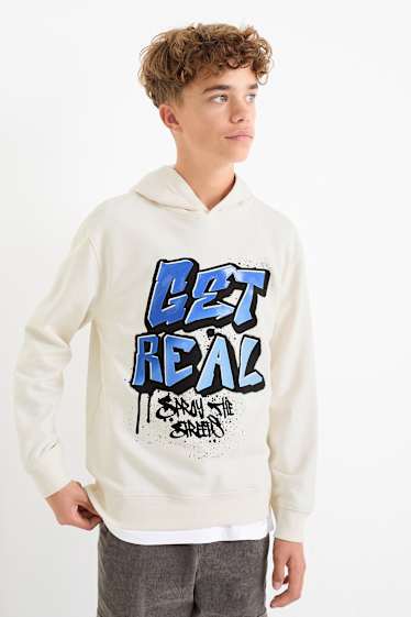 Kinderen: jongens - Set van 2 - graffiti - hoodie - crème wit