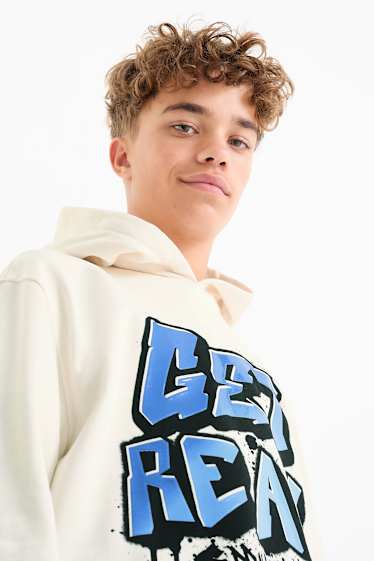 Kinderen: jongens - Set van 2 - graffiti - hoodie - crème wit