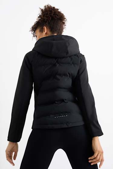 Damen - Thermo-Softshelljacke mit Kapuze - wasserdicht - gesteppt - schwarz