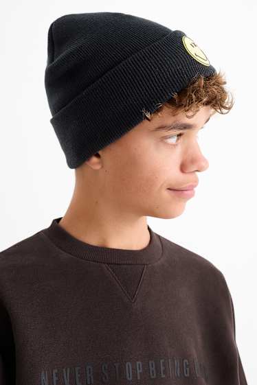 Enfants garçons - SmileyWorld® - bonnet rond - noir