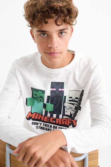 Bambini - Halloween - Minecraft - maglia a maniche lunghe - bianco