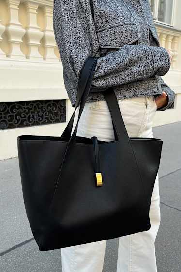 Damen - Shopper - Lederimitat - schwarz