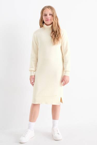 Kinder Mädchen - Strickkleid - cremeweiß