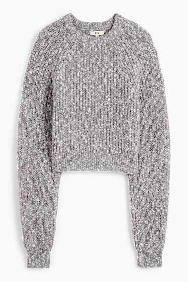 Dames - Korte trui - geribd - grijs