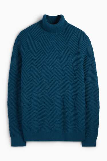 Uomo - Maglione con collo a dolcevita - tramato - blu scuro