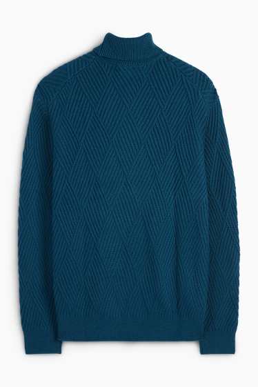 Uomo - Maglione con collo a dolcevita - tramato - blu scuro