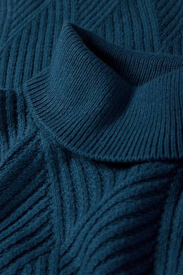 Uomo - Maglione con collo a dolcevita - tramato - blu scuro