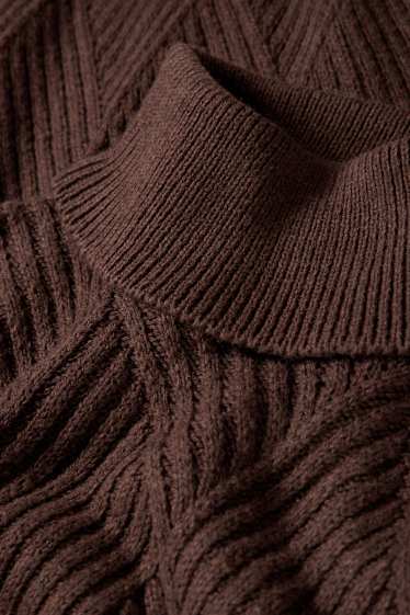 Hommes - Pull à col roulé - texturé - marron foncé
