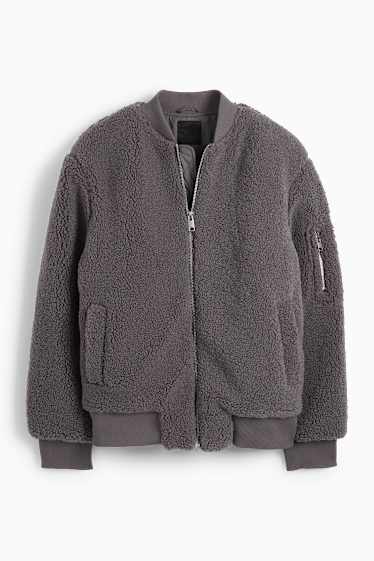 Herren - Teddy-Bomberjacke - dunkelgrau