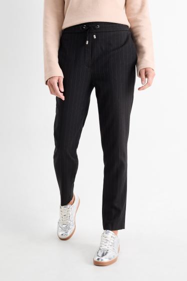 Dames - Pantalon - high waist - tapered fit - krijtstrepen - donkerblauw